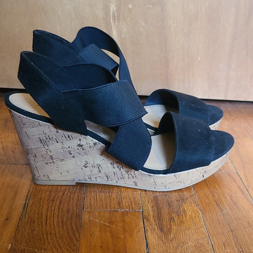Black with Cork Heel Wedges